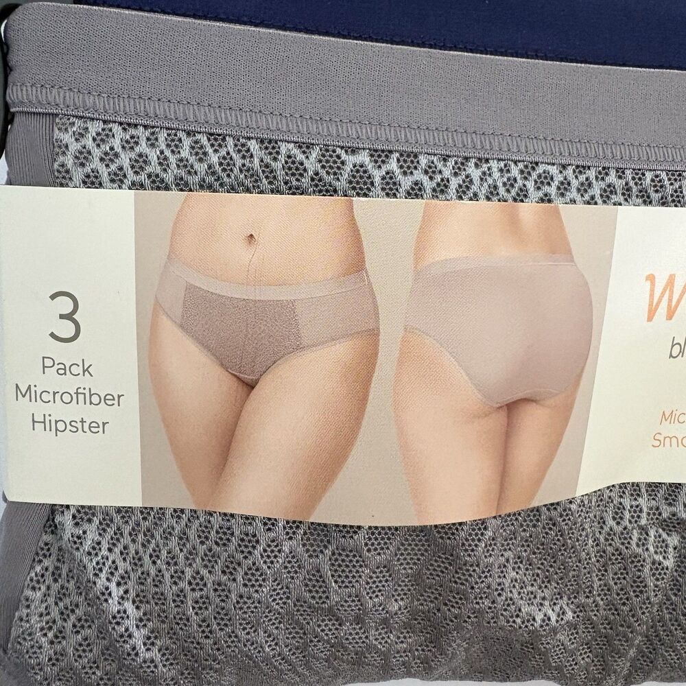Warners Hipster Panties 2X Blissful Benefits Tummy Smoothing 3 PK Blk Blue Gray - Picture 3 of 9